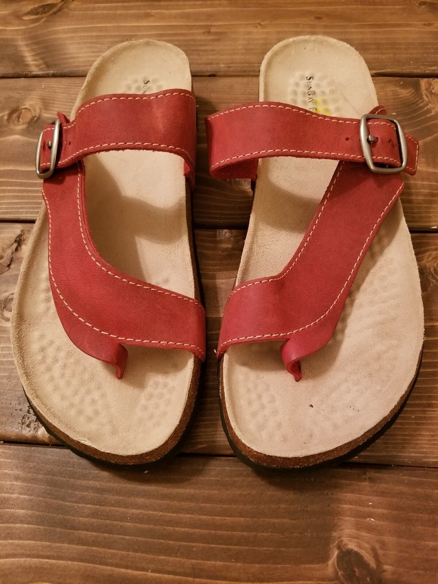 Sun Bay Footwear Maroon Leather Sandals Adjustable Straps Women's Size 10 M