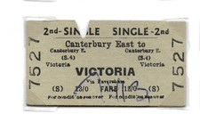 1962 Second Class Canterbury East - Victoria Single Railway Ticket BR BTC(S)