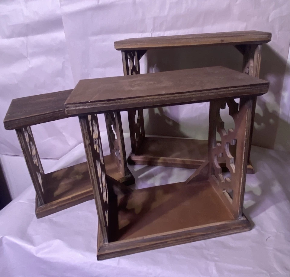 3 Step Wall Style Shelf Wooden boxes Set of three. Brown home Barn Decor ( Read) - Image 2 of 4