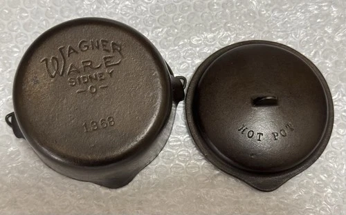 Wagner Ware Sidney O #0 Cast Iron Mini Hot Pot w/ Lid 1368 – Rare