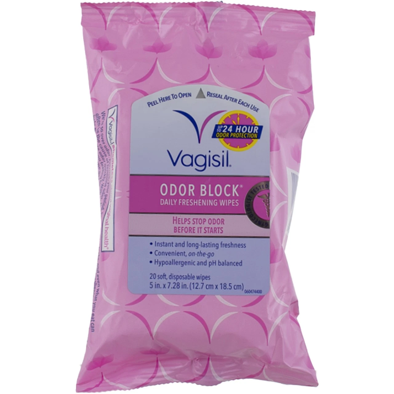 6 Pack Vagisil Odor Block Personal Wipes, Spearmint, 20 Ct