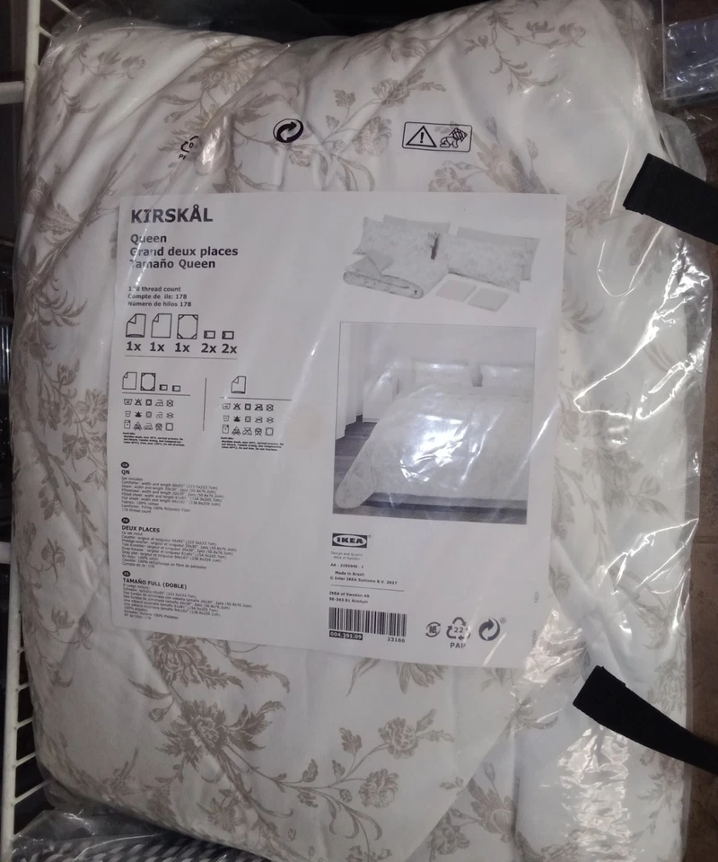 Juego de edredón 7 piezas, IKEA Kirskal, Queen, floral blanco y beige, 00439109, nuevo Foto 2 de 4