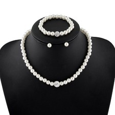 Women's Necklace Earrings Bracelet Imitation Pearl 3PC Minimalist Wedding US