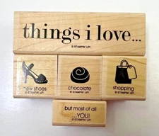 Stampin' Up! "THINGS I LOVE" Retired Stamp Set of 5 Shoes Chocolate Shopping You