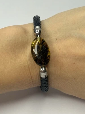 Natural Baltic Amber Stone Bracelet.GREENISH Amber stone Bracelet. - Image 1 of 4