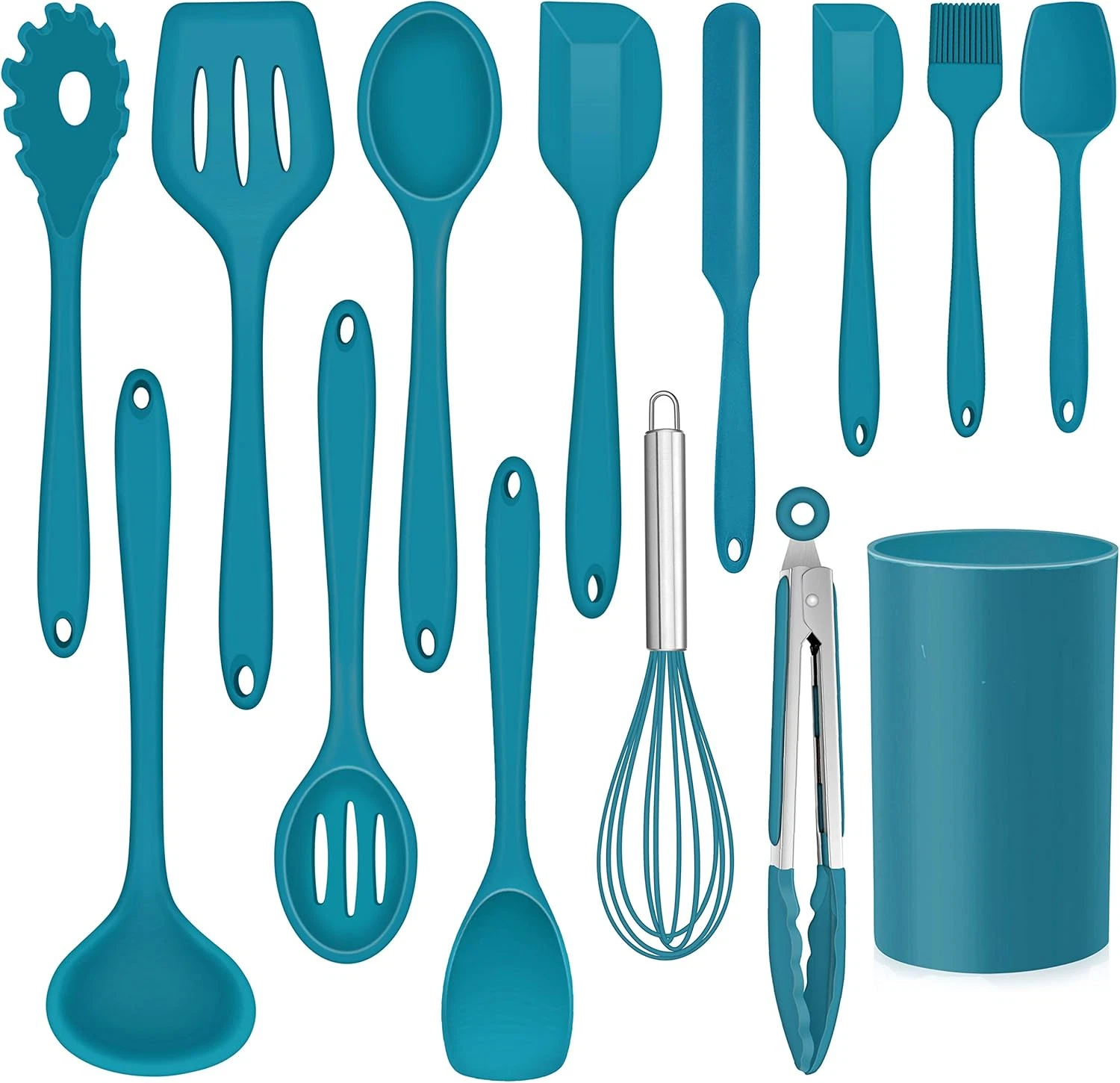 14 Pcs Cooking Utensils Set with Holder, Heat Resistant Silicone Kitchen Cookwar