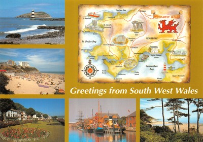 KARTE POSTKARTE SÜDWALES KONTINENTALGRÖSSE SEHR GUT