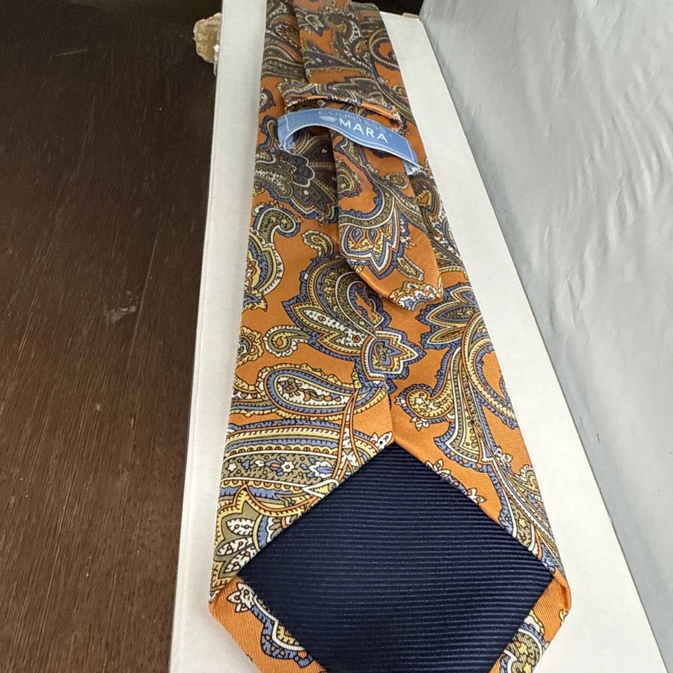 Corbata de seda COUNTESS MARA ~ Elegante barroca cachemira azul y naranja ~ Corbata para hombre Foto 2 de 4