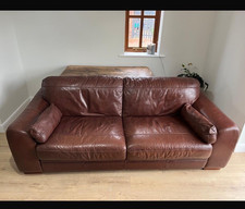 Volino Brown Leather 3 Seater Sofa 220cm Long Classic Round Arms Used