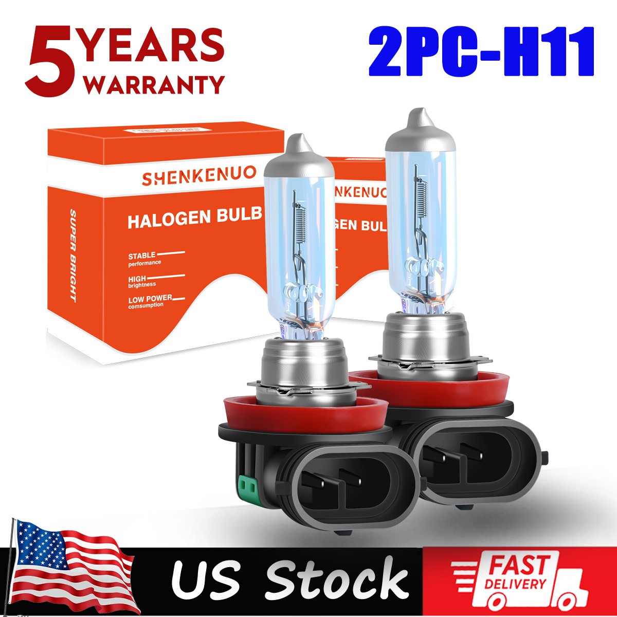 2Pcs H11 Halogen Car Headlight 3800K 100W 12V Auto Low-Beam Driving Light Bulbs