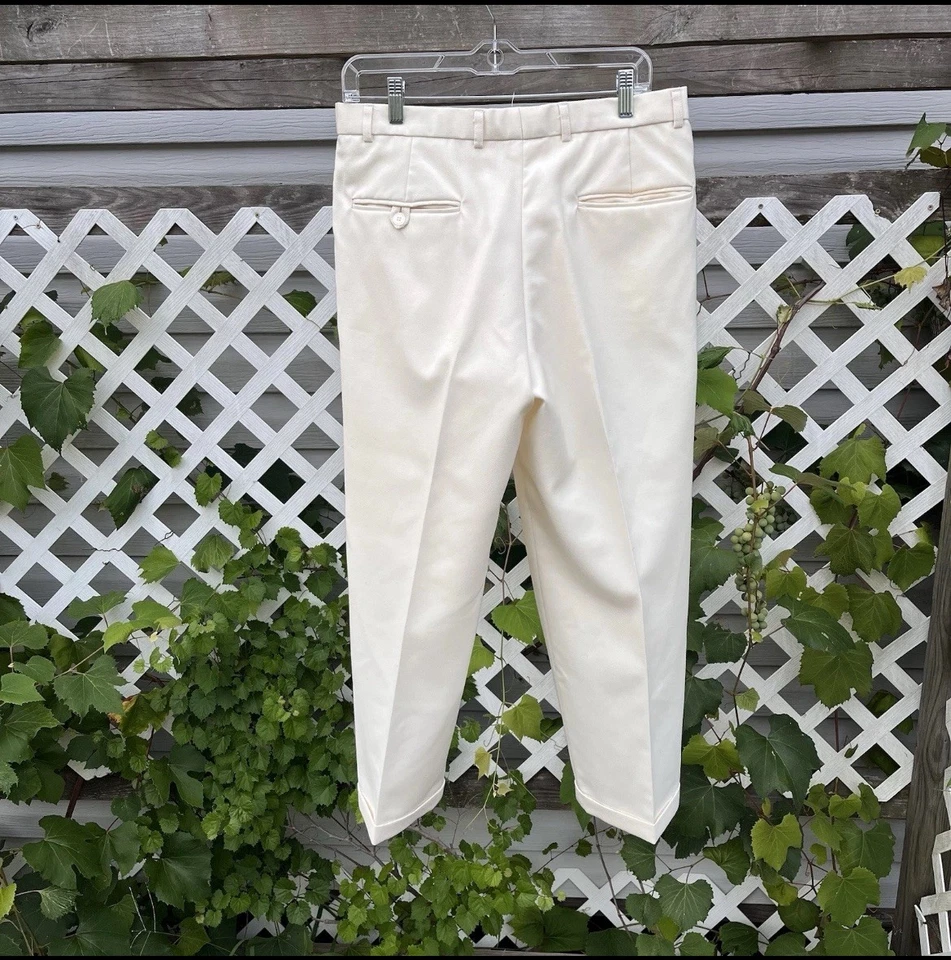Винтажные плиссированные брюки 70-е 80-е размер 33x27 кремовые брюки для дедушки диско США - Изображение 2 из 4