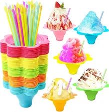 Szsrcywd 200Pcs 4Oz Colorful Snow Cone Cups with Spoon Straws,Flower Shaped Ice
