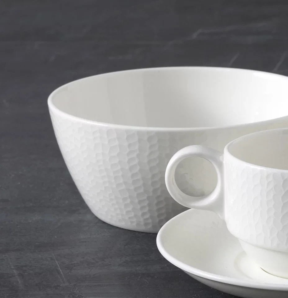 JUEGO DE 4 TAZONES DE CEREAL DE PORCELANA REDONDA BLANCA EN RELIEVE FORTESSA AMANDA 18 OZ NUEVO Foto 4 de 4