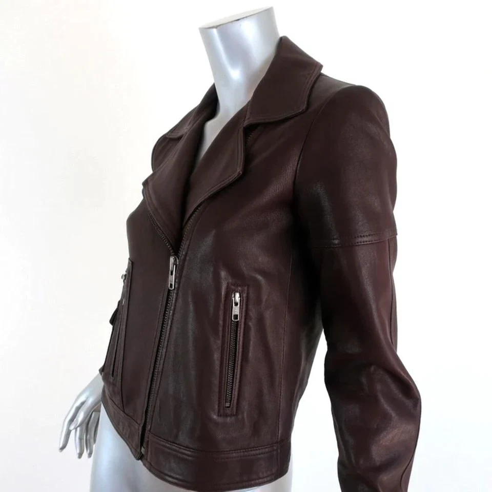 Theory Leather Motorcycle Jacket Pavati Dark Brown Size 2 Biker Jacket - Image 3 of 4