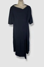 $595 Rickie Freeman by Teri Jon Women's Blue Asymmetric Sheath Dress Size 18