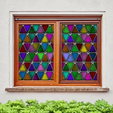 3D Color Triangle ZHUA016 Window Film Print Sticker Cling Stained Glass UV Zoe