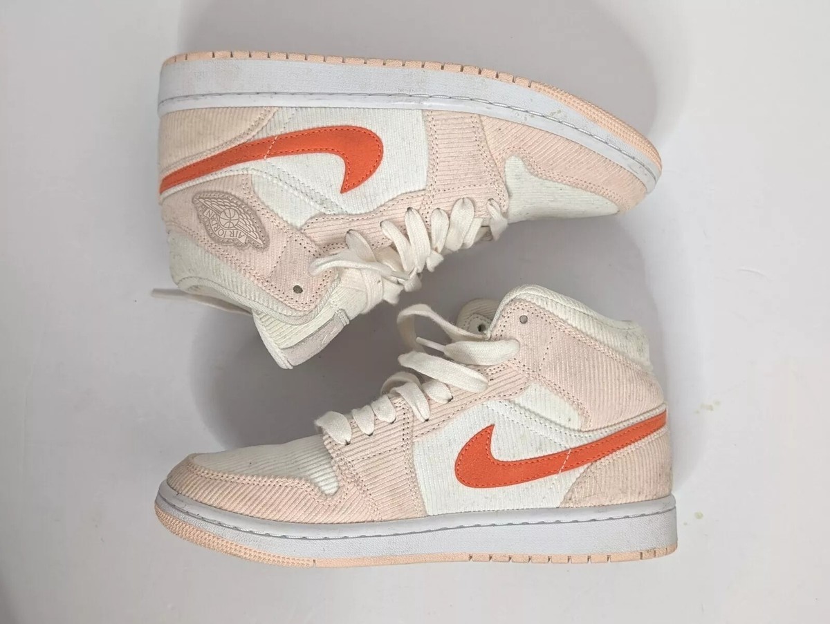 Women's Nike Air Jordan 1 Mid Corduroy Sail Pink Orange White
