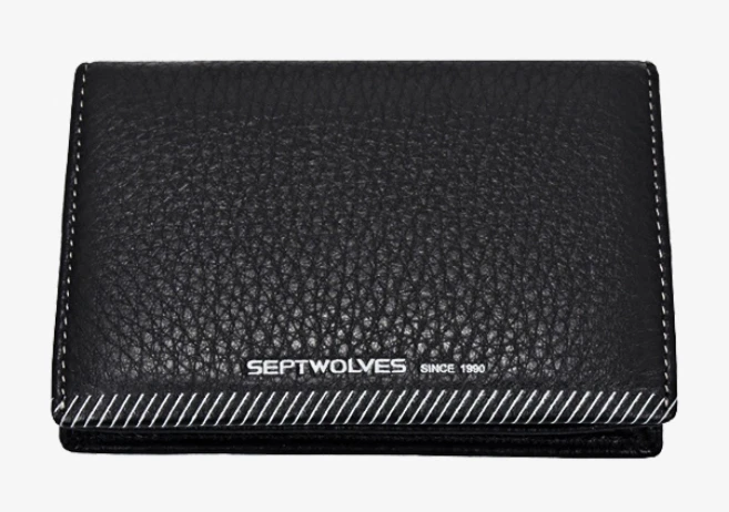 Septwolves Hombres Mujeres Cuero de Vaca Cartera Negocio Nombre Tarjeta Bolso Estuche Negro 10192 Foto 2 de 4
