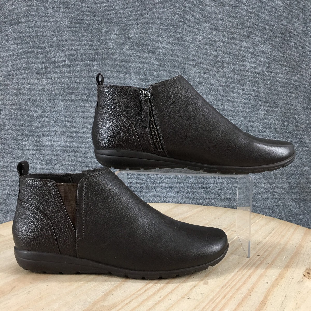 Easy Spirit Boots Womens R L Aerial Side Zip Ankle Booties Brown  Leather