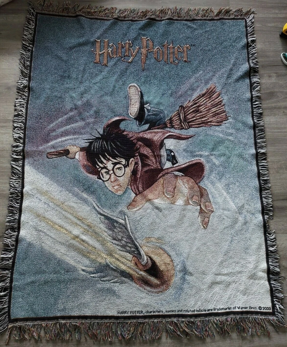 2000 Harry Potter Quidditch Game Woven Tapestry Throw Blanket Vintage