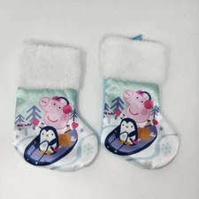 Lot of 2 Peppa Pig 8" Mini Holiday Satin Stockings w/Faux Fur Cuff