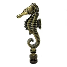 SEAHORSE LAMP SHADE FINIAL ANTIQUE BRASS - FINIAL THREAD #128
