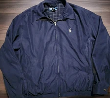 VTG Polo Ralph Lauren Bi-Swing Plaid Lined Jacket Bomber Large Navy Blue Read