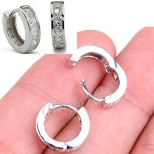 Women's 925 Sterling Silver Classic Crystal Small 13mm/0.5" Huggie Hoop Earrings
