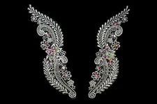 Unotrim 7.9x2" White Bridal Pearl Beaded Embroidered Pink Sequins Applique Pair