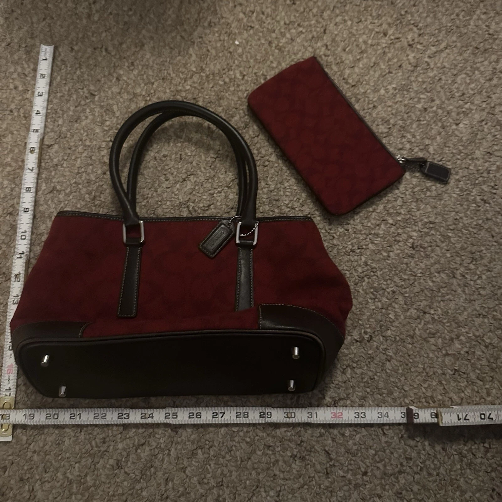 Borsa Coach Signature in pelle e tela rossa argento marrone donna con portafoglio lana