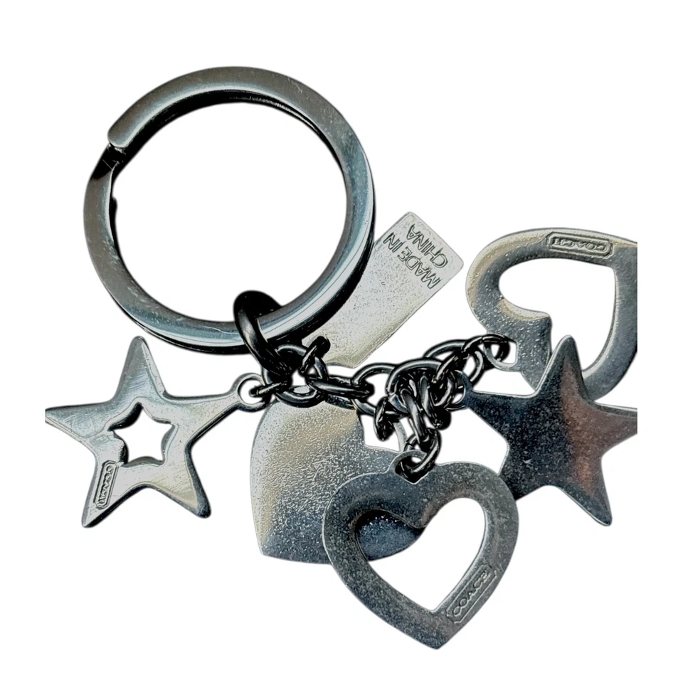 Llavero Coach con Corazón y Estrellas Bolso Dije Plata Estrás Corazones Rosa Etiquetas Foto 3 de 3