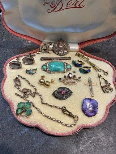 VTG Estate Costume Jewelry Mix Art Deco Victorian Brass/gf/watch Pin