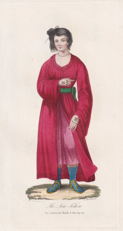 Ryukyu Islands Japan Japanese woman costumes Tracht engraving 1835 - Bild 1 von 1