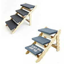 Foldable Wooden Dog Stairs 2-in-1, Non-Slip Pet Steps, 150lb Portable Sturdy