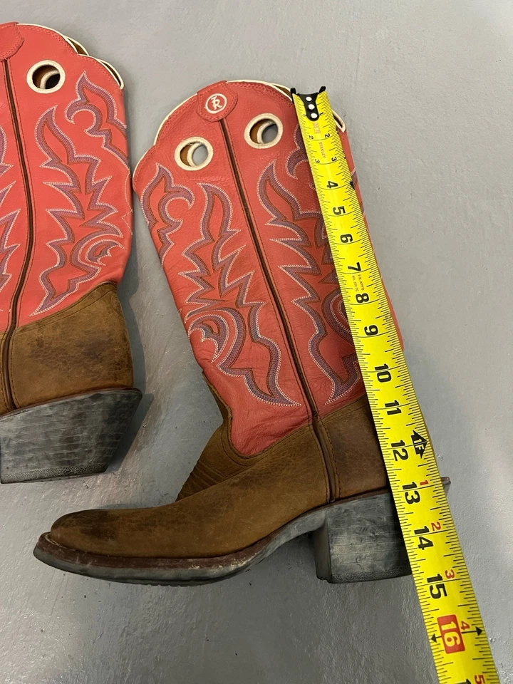Botas de Vaquero Vintage Tony Lama Buckaroo Rosa y Marrón Altas Bordadas Talla 7B Foto 3 de 4