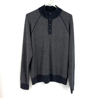 Vince Mens Gray Wool Cashmere Mock Neck Quarter Button Up Pullover Sweater M