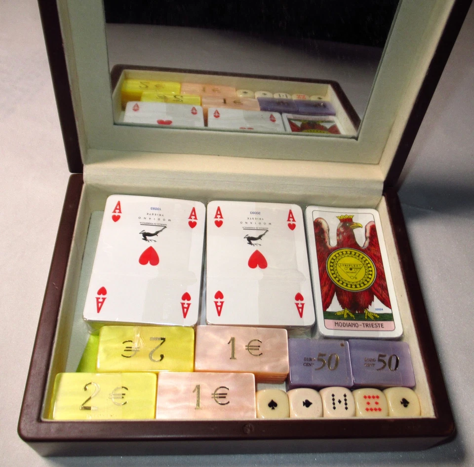 Scatola Portagioie Set Argento Fiches Chips Euro Poker Modiano Madreperla Casino - Immagine 2 di 4