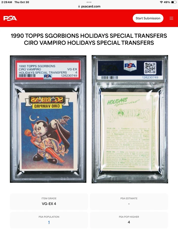 1990 topps GPK sgorbions #0 nasty nick; italy holiday transfers PSA 4  POP 1, 4^ - Image 2 of 3