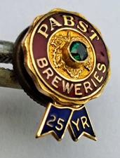 Vintage Pabst Breweries 25 Years Service Anniversary Lapel Pin 14k Gold & Enamel