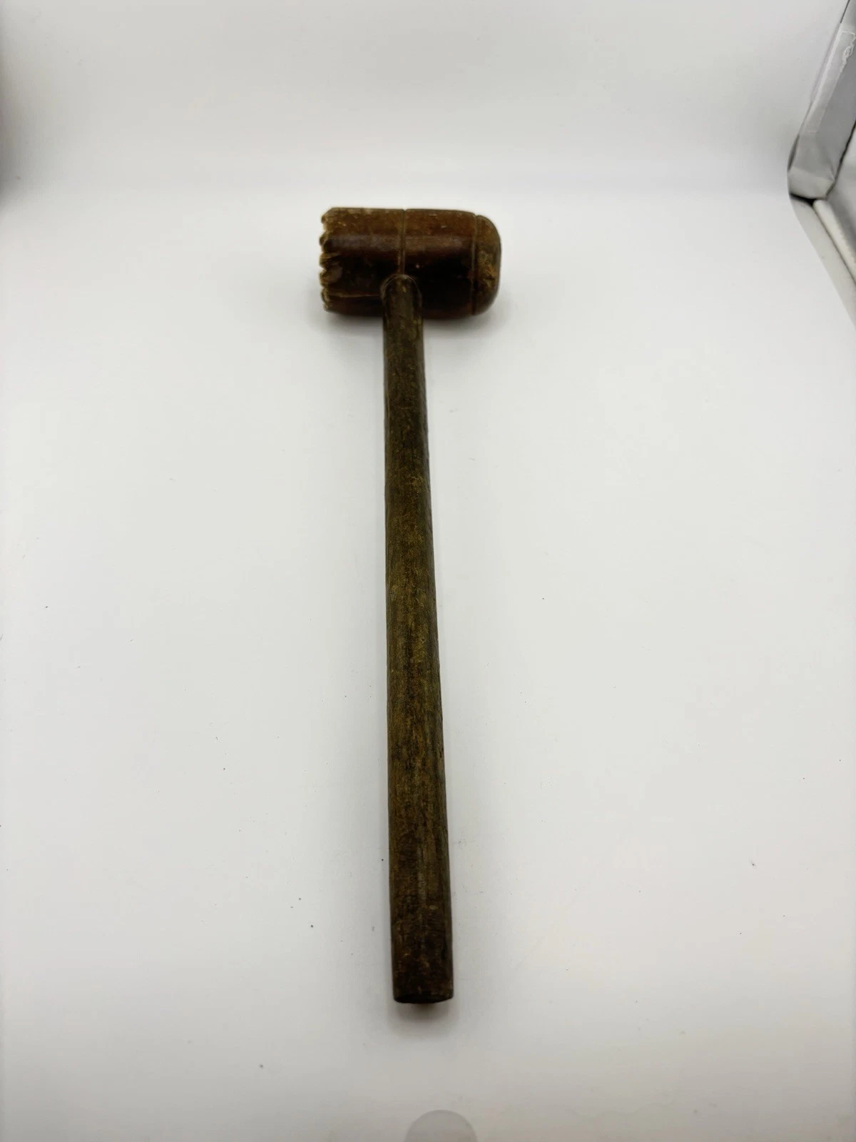 Antique Primitive Meat Tenderizer Wood Mallet Metal Tacks Nubs Kitchen Farmhouse