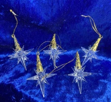 Vtg 3D Acrylic Atomic 2" Starburst Christmas Ornaments Stars Gold Tip Lot Of 5