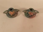 Roseville Pottery Magnolia Candleholders 1156, Blue Glaze