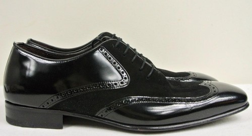 Handmade Mens formal shoes, Men Black wing tip suede and leather dress shoes - Picture 2 of 6