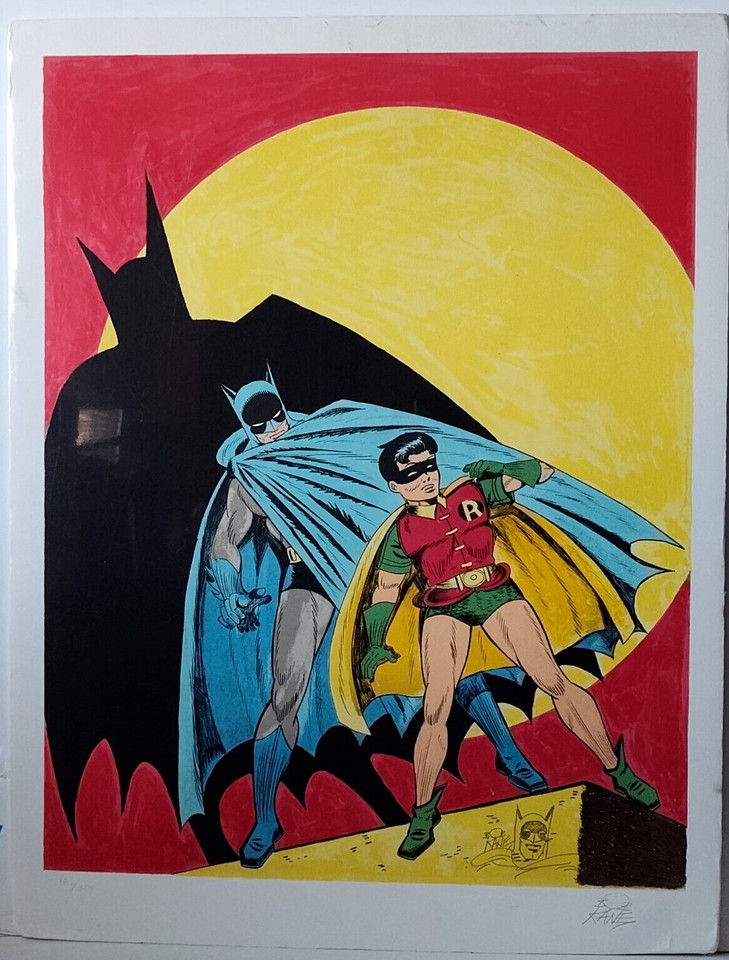 BATMAN ROBIN 1979 CIRCLE GALLERY SIGNED 2x BOB KANE LITHOGRAPH /300 REMARQUE COA Comic Art