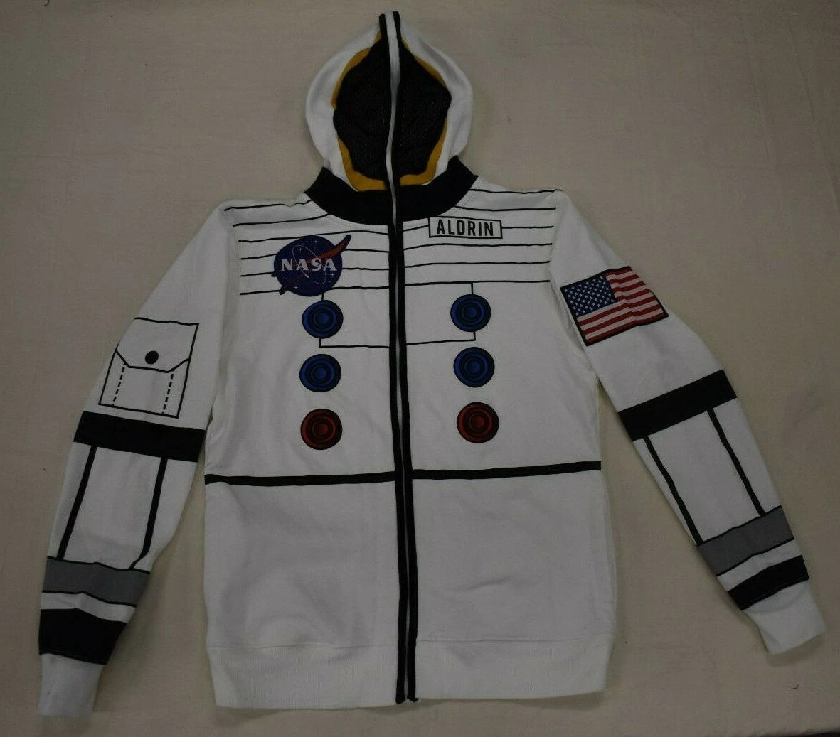NASA Buzz Aldrin Mens White Astronaut Costume Cosplay Full Zip Hoodie New S XL
