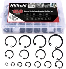 Hilitchi 150-Pcs [15-SIZE] Alloy Steel Internal Circlip Snap Retaining Clip Ring