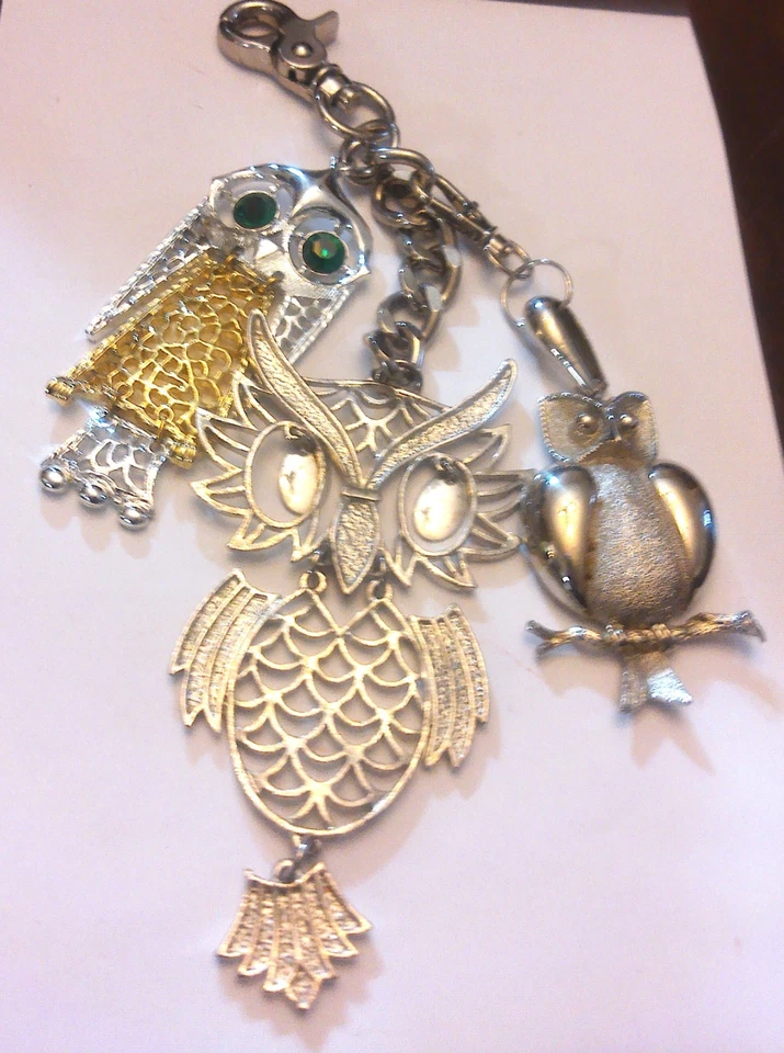 Dijes Bolso Búho Vintage/Llavero Hecho a Mano Joyería Reticulada Pájaros Grandes ÚNICO EN SU CLASE Foto 4 de 4