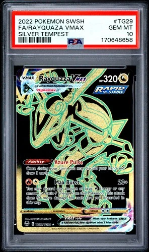 2022 POKEMON SWORD & SHIELD SILVER TEMPEST #TG29 FULL ART/RAYQUAZA VMAX PSA 10