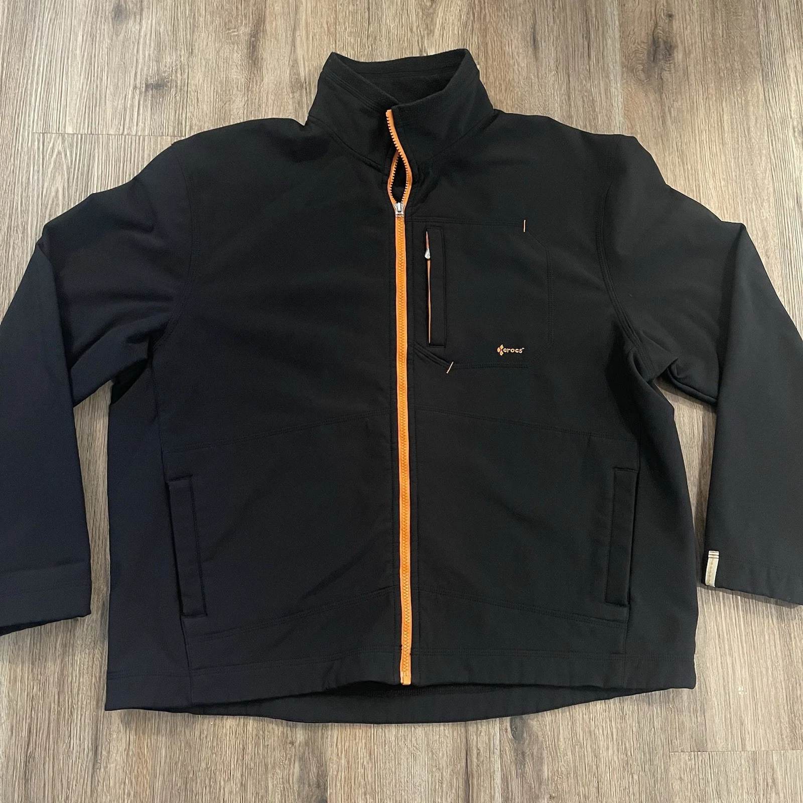 Crocs Rain Jacket Fleece-Lined Long Sleeve Full-Zip Black Orange Men’s Large