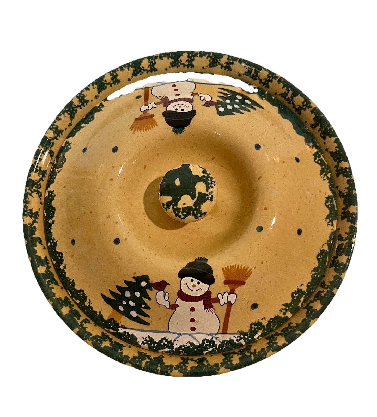 LTD Commodities Stoneware Winter Holiday Snowman Pie Keeper Dish With Lid